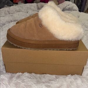 UGG Tan Cream Suede Slippers with Plush Lining